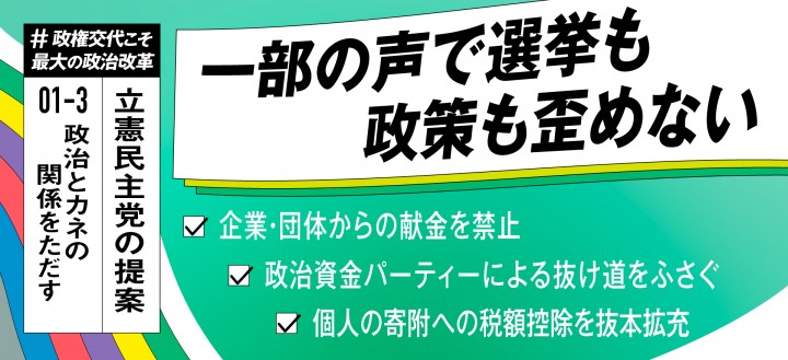 企業・団体献金禁止　政治改革　政治とカネ