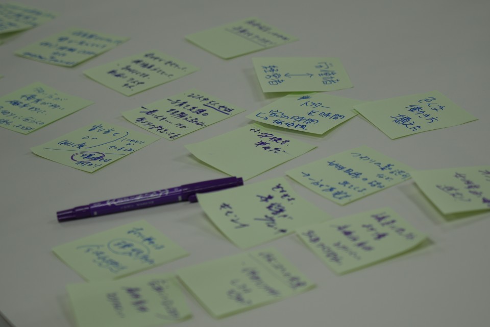 参加者の意見を各テーブルのファシリテーターが付箋に書き出していきます ゆーぷらの様子.JPG