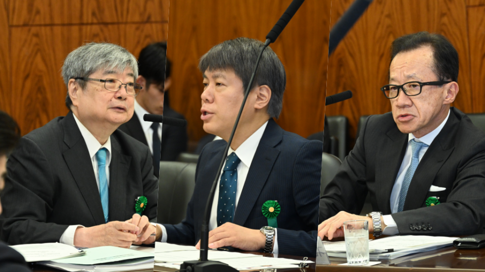20260519参院内閣員会参考人質疑　左から海渡雄一、小谷賢、北村滋各参考人
