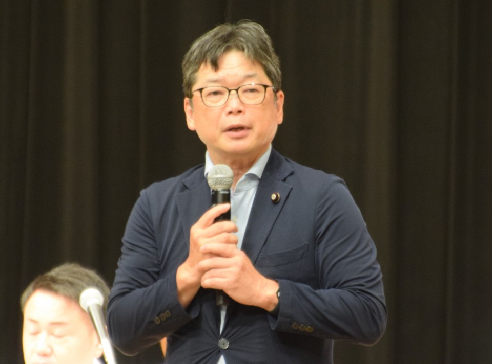 石橋通宏参院議員 20260714NTT労働組合「第29回定期全国大会」であいさつする石橋通宏参院議員