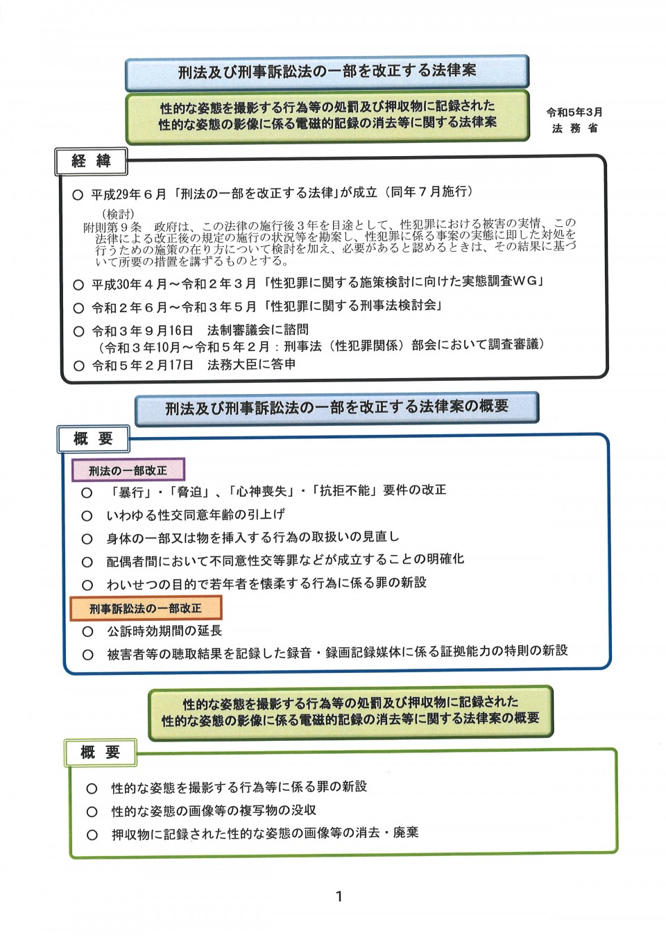 刑法及び刑事訴訟法の一部を改正する法律案　性的な姿態を撮影する行為等の処罰及び押収物に記録された性的な姿態の影像に係る電磁的記録の消去等に関する法律案