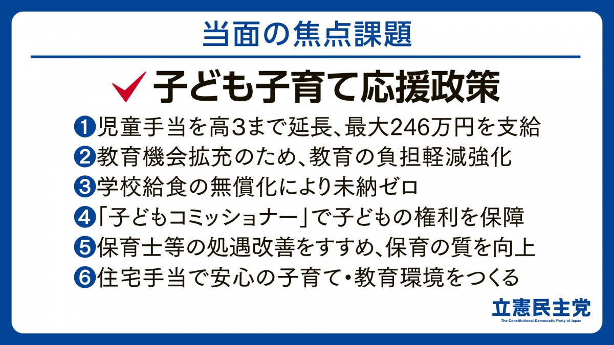 当面の焦点課題 子ども子育て応援政策 立憲民主党