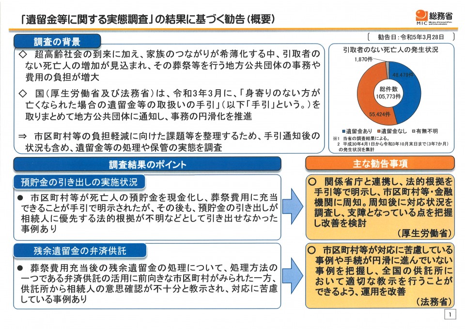 「慰留金等に関する実態調査」の結果に基づく勧告（概要）