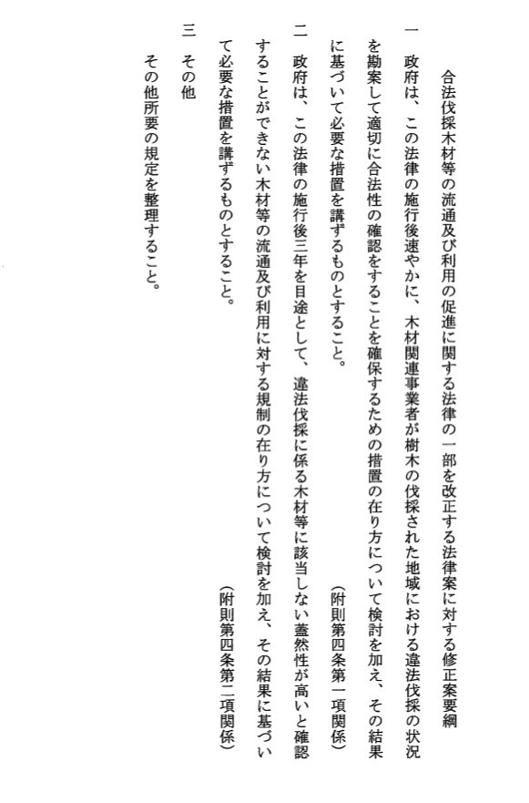 合法伐採木材等の流通及び利用の促進に関する法律の一部を改正する法律案に対する修正案要綱