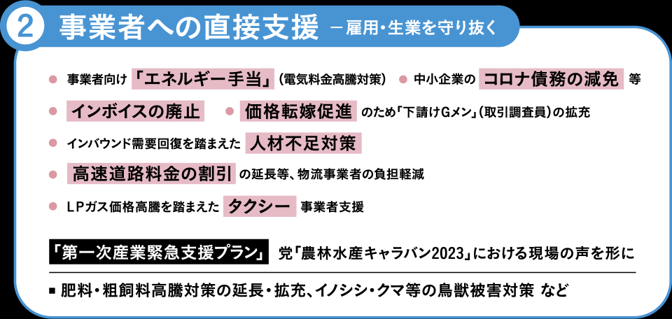 緊急経済対策　事業者への直接支援　雇用・生業を守り抜く　1.7兆円