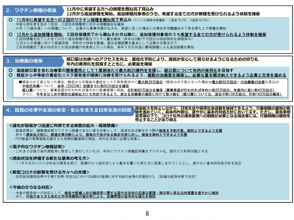 次の感染拡大に向けた安心確保のための取組の全体像　新型コロナウイルス感染症対策本部